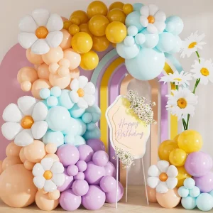 Custom Pastel Macaron Daisy Balloon Garland Set Flower Foil Latex Balloon for Easter Baby Shower 1st Birthday Party Backdrop