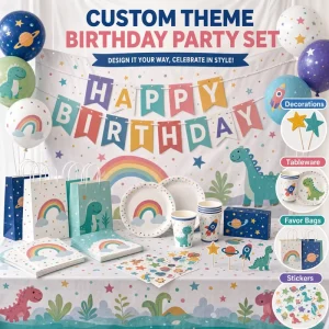 Custom Plastic Dishes Event Theme Birthday Party Supplies Set Decorations Tableware Favor Bags Stickers