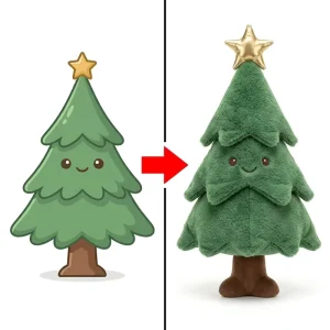Custom Plush Anthropomorphic Xmas Tree Doll Converted Only From Your Unique Creative Sketch Custom Velour Plush Stacked Leaf