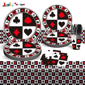 Custom Poker Game Themed Birthday Party Supplies Paper Cup Paper Plate Swirl Banner Cutlery Casino Party Tableware Set