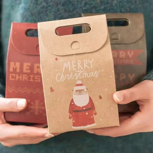 Custom Printed Christmas Gift Box with Handle OEM ODM Portable Paper Gift Packaging Box for Holiday Treats