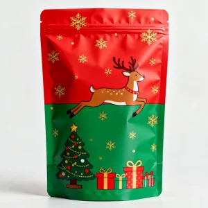 Custom Printed Christmas Holiday Gift Packaging Bag Resealable Ziplock Mylar Pouch for Candy Cookie Gift