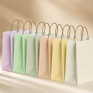 Custom Printed Christmas Kraft Paper Gift Bags With Logo Holiday Shopping Packaging For Retail Gift Boutique
