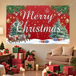 Custom Printed Christmas Polyester Banner High Quality Waterproof for Home Shop Outdoor Mall Party Festival Decoration