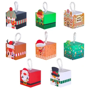 Custom Printed Christmas Theme Cookie Candy Kraft Paper Gift Decorations Box with Handle for Holiday Party Treat Packaging