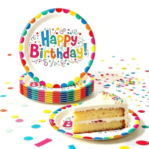 Custom Printed Colorful Disposable Cake Dessert Paper Plates for Birthday Party Event Holiday Cartoon Dinner Plates Eco friendly