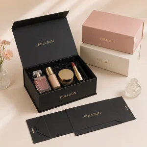 Custom Printed Folding Gift Box PVC Window Gold Foil Logo Ribbon Handle Magnetic Closure for Cosmetics Chocolate Candle