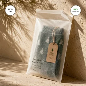 Custom Printed Glassine Paper Packaging Bag for Christmas Apparel Gift 100% Plastic Free Biodegradable Self Adhesive Pouch