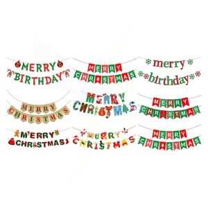 Custom Printed Hanging Paper Flags Garland Fireplace Wall Background Photo Props Merry Christmas Party Banner
