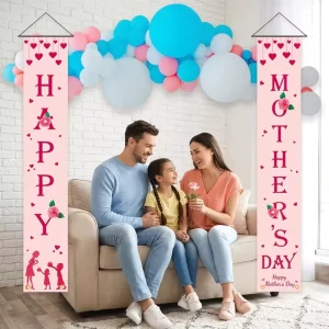 Custom Printed Mothers Day Porch Sign Happy Mothers Day Door Banner Vertical Hanging Flag Outdoor Home Garden Party Decoration
