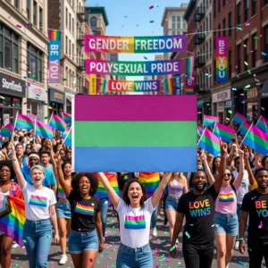 Custom Printed Polyester 3x5ft Polysexual Pride Flag Aluminium Flagpole for LGBTQ Community Parade Event Banner