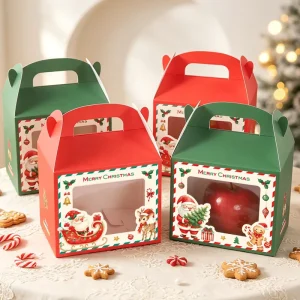 Custom Printed Shaped Cardboard Christmas Gift Box Transparent Window Red Green for Holiday Baked Goods Candy Packaging