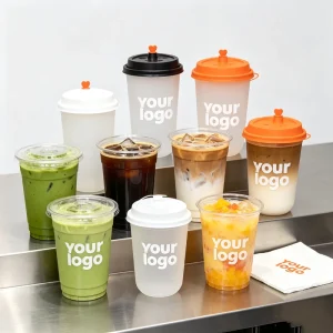 Custom Printing Clear Frosted 16/32 Oz Drink U Shape Cup Round Plastic Cups With Panda Lids Bear Boba Cup for Iced Matcha Coffee