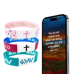 Custom Promotional Gift Daily Bible Verse Wristbands Polyester Elastic NFC RFID Wristband Bracelet