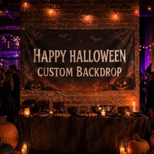 Custom Promotional Halloween Banner Backdrop Digital Printed Polyester Flag with Grommets for Party and Haunted House Decor
