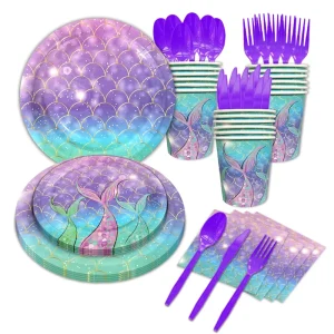 Custom Purple Fish Tail Paper Plate Set for Festive Parties Weddings Valentine’s Day Easter Graduation Thanksgiving Decorations