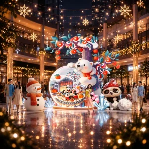 Custom Q Polar Bear Snowflake Lanterns, Winter Parent-Child Photo Lights for Mall Atriums, Kids Parks and Resort Towns