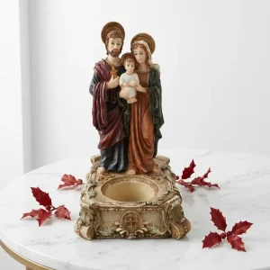 Custom Resin Candle Holder OEM Polyresin Handmade Gold Joseph Mary Baby Jesus Nativity Religious Christmas Manufacturer