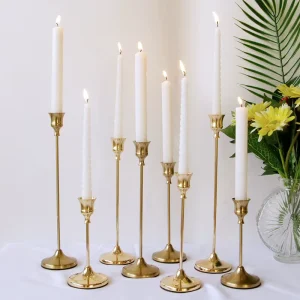 Custom Retro Zinc Alloy Brass Stemmed Dores Silver Stick Candlestick Decorating Gold Taper Pillar Candle Stick Holder For Candle