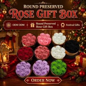 Custom Round Luxury Handmade Ribbon Eternal Flower Valentine’s Day Gift Box with Preserved Roses for Mother’s Day & Graduation