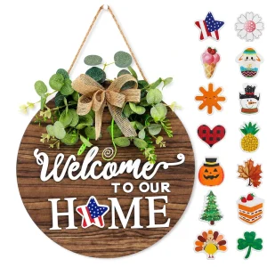 Custom Seasonal Welcome Sign Front Door Decoration Rustic Round Wood Wreaths Wall Hanging Outdoor From Top Manufacturer
