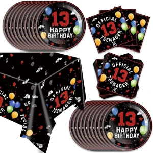 Custom Service Printing Happy 13th Birthday Graduation Party Tableware Theme Black Disposable Paper Banner Tissue Towel