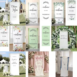 Custom Silk Screen Printed Floral Pattern Nylon Fabric Banner Sign Party Festival Backdrop Logo Hanging Photo Signage Banners