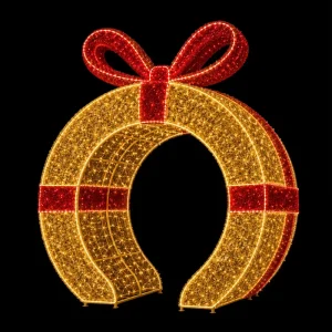 Custom Size Certified IP65 Grade Red Gold Sparkling Tinsel Holiday Christmas Gift Box Arch Motif Light for City Square Display
