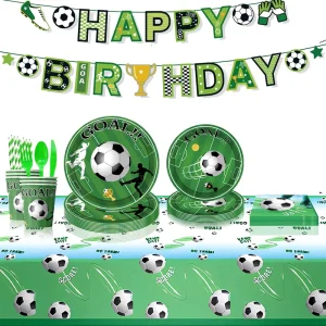 Custom Soccer Theme Disposable Paper Tableware Set Paper Cup Paper Napkins Cutlery for Party Event 10 Guests