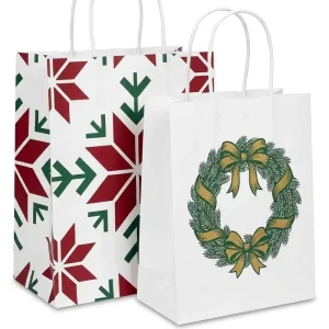 Custom Stylish White Kraft Holiday Gift Bags OEM Soft Xmas Cartoon Print Hand Carry Customized for Xmas Brand Stores
