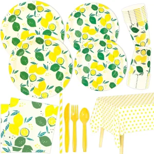 Custom Summer Lemon Theme Disposable Dinnerware Set Party Decorations Paper Plate Napkin Cup Tablecloth Tableware Party Supplies