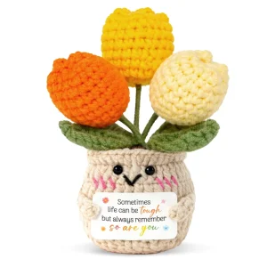 Custom Tulips Emotional Support Handmade Crochet Amigurumi Dolls Flower Bouquet Pot Toy Gift With Positive Label