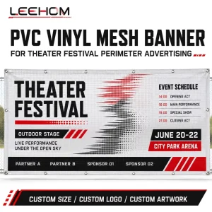 Custom Weather Ready HD Print PVC Vinyl Mesh Banner for Theater Festival Perimeter Advertising Outdoor Stage Promotion