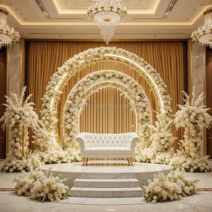 Custom Wedding Decoration Flowers Backdrop Stage Background White Artificial Flowers Garland Wedding Arch for Ceremony