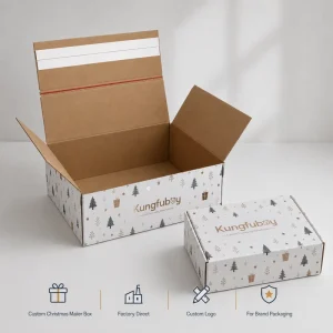Custom White Christmas Corrugated Mailer Box Kraft Printed Holiday Shipping Packaging for Gift Sets