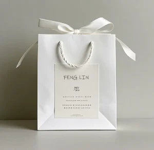 Custom White Christmas Gift Bag with Cotton Rope Handle and Satin Bow for Holiday Present Packaging Custom Paper Bags