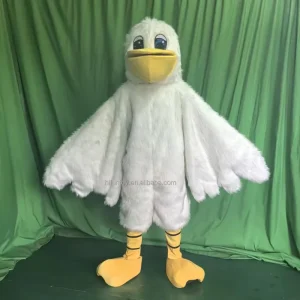 Custom White Long Fur Seagull Pelicans Duck Mascot Costume Adult Walking Cartoon Bird Plush Suit for Carnival Advertising