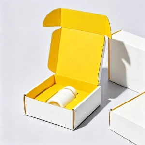 Custom White & Yellow Aircraft Box Double sided Printed Corrugated Paper Packaging with Inner Tray for Cosmetics