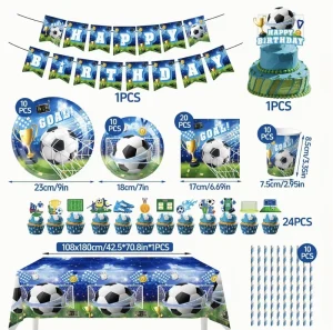 Custom World Football Cup Party Decoration Set Fan Supplies Flags Tableware Wall Hanging Popcorn Boxes Decor Kit