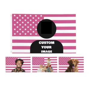 Custom Your Photo Pink American Flag Eco Friendly Quick-Dry Polyester Personality Design Background Tapestry Banner 3×5 Ft