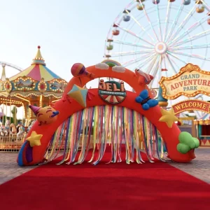 Custom logo Carnival Inflatable Arch with Rainbow hot air Balloon butterfly star outdoor Festival Party Birthday Event