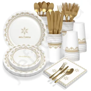 Custom logo Disposable Paper Plates Compostable White Paper Tableware Set for Wedding Party