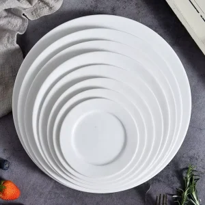 Custom logo Restaurant Hotel White Ceramic Catering Plate 5 6 7 8 10 11 12 Inch Round Dinner Flat Ceramic Plates