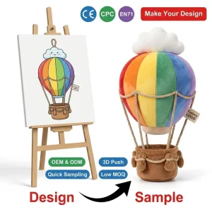 Custom rainbow Panel Hot air Balloon Plush Cloud Top Travel Brand Kids Room Display Decorative Mascot Toy