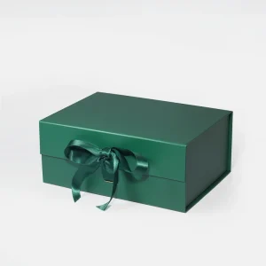 Customised Festival Gift Wrapping A5 Deep Dark Green Foldable Gift Box With Ribbon