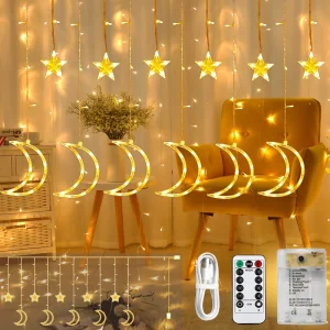 Customizable 138 LED Fairy Lights IP44 Outdoor Window Curtain Lights Holiday Decorations Moon Star Eid Christmas