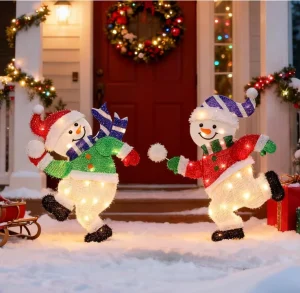 Customizable 2 Piece Pre Lit LED Snowman Light Christmas Decorations IP67 Waterproof Outdoor Use Portable Easy Installation