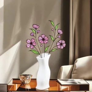 Customizable Art Deco Stained Glass Flowers Vase with Autumn Decal Home Decor Wall Hanging for Anniversary Gift Made to Order