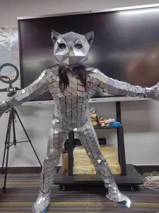 Customizable Cat Mirror Costume Silver/Gold Reflective Cat Mirror Suit for Stage Performance