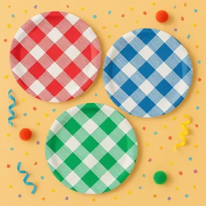 Customizable Checkered Disposable Paper Plates for Birthday Graduation Christmas Easter Parties 10 Piece Set